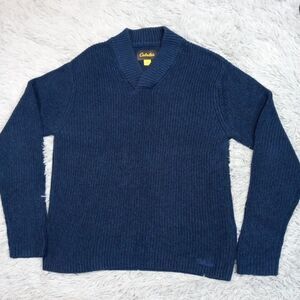 Cabela's Mens Sweater M Blue Marled Career Casual Cozy Warm Grandpa Comfort‎